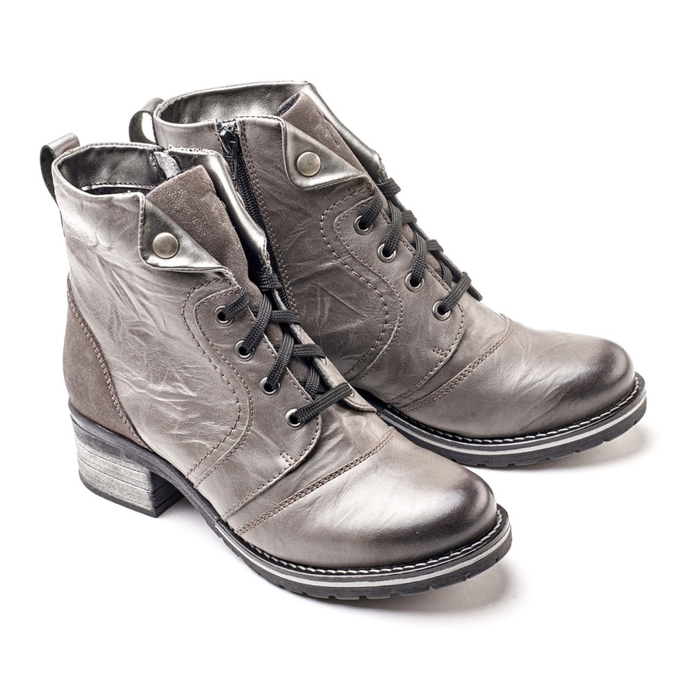 Dromedaris‎ Karissa Scrunched Gray Lace-Up Boots, Women's Size 41 or 10-10.5